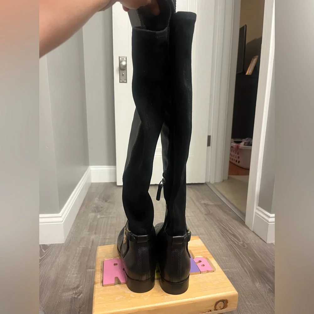 Women's Tory Burch Wyatt Over The Knee Black Leather Boots- Size 8.5- Pre-owned